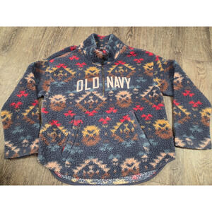 Old Navy Southwest Relaxed Cozy Sherpa Logo Half-Zip Sweatshirt Size Large